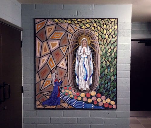 Lady of Lourdes Mosaic of Our Lady and St Bernadette | Public Mosaics by Paul Siggins - The Mosaic Studio | Our Lady of Lourdes & St Joseph in Southend-on-Sea