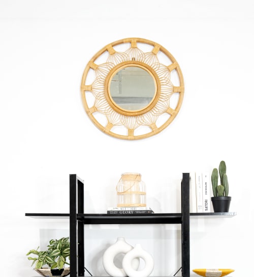 Handmade Natural Rattan Whisker Mirror Wall Decor | Decorative Objects by Amara