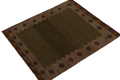 1980s Vintage Sofreh Kilim rug in Green Striae with Beige | Rugs by Rug and Kilim
