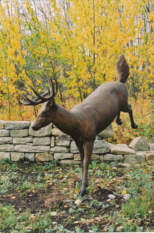 Jumping Whitetail Deer | Public Sculptures by Don Begg / Studio West Bronze Foundry & Art Gallery