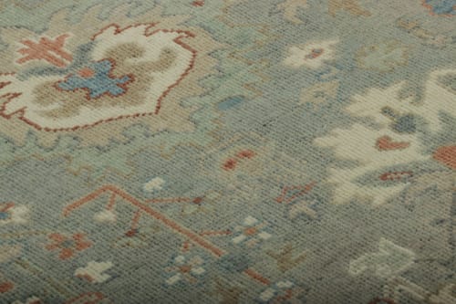 Rug & Kilim’s Oushak Square Rug in Blue with Floral Patterns | Rugs by Rug and Kilim