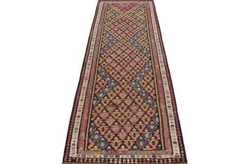 Handwoven 1950s Vintage Persian Kilim in Black, Pink, Purple | Area Rug in Rugs by Rug and Kilim
