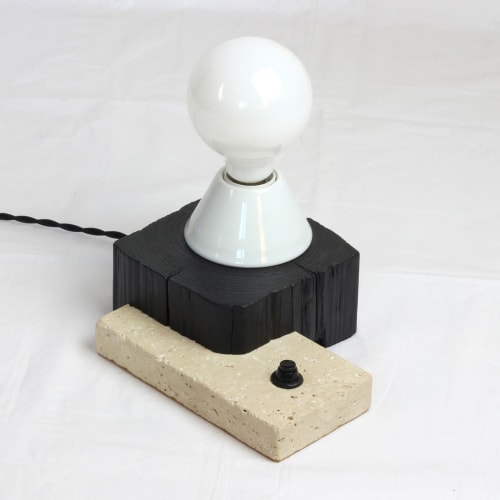 Block Table Lamp — Reclaimed Barn Beam & Limestone | Lamps by Gabor Gobi