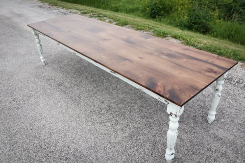 White-Distressed Pine Farmhouse Table | Tables by Hazel Oak Farms
