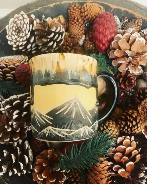 fall mountain mug | Cups by Three Stars and A Sun Ceramics | Private Residence, Asheville in Asheville