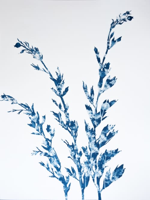 June Poppies: 24 x 18" unframed cyanotype painting | Paintings by Christine So