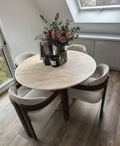 Round Travertine Dining Table - Custom Round Kitchen Table | Tables by TigerWoodAtelier