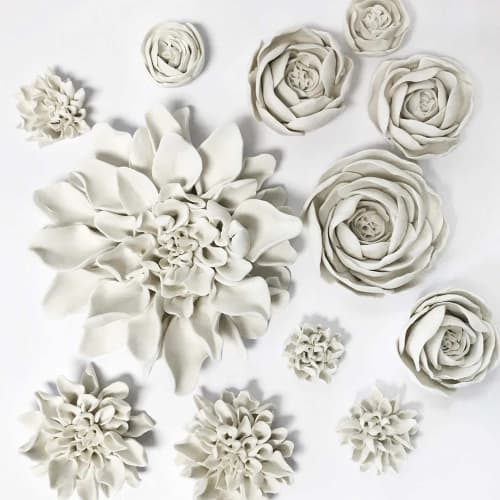 Porcelain Flowers Artwork, Set of 10