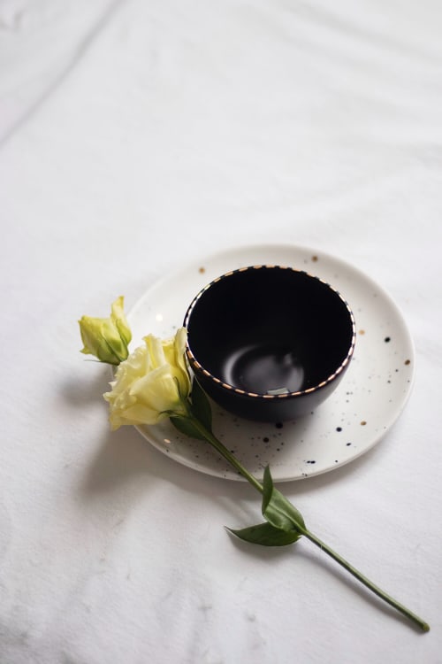 Small Black Bowl with dashed Gold Rim | Tableware by Sofia Sustelo