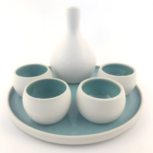 Sake Set White Turquoise | Cup in Drinkware by Tina Fossella Pottery