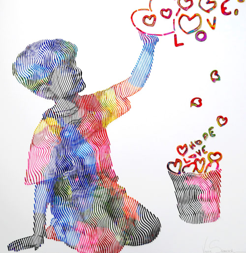 painting sculpture 3D op art Love art kinetic wall decor | Paintings by Virginie SCHROEDER