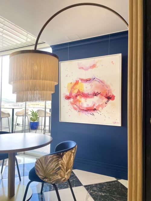 Minimalistic modern handmade painting "red lips" | Paintings by Monique van Steen | Ocean Drive Ibiza in Eivissa