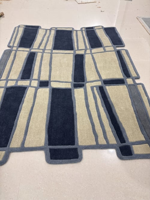 Handtufted Irregular Shape Rug, Navy Blue Beige Geometric Carpet, Modern Abstract Area Rug | Rugs by Krafcreation