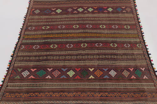 Vintage Persian Soumak Kilim, Deep Earth Tones with Diamond | Rugs by Rug and Kilim