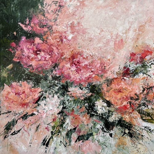 Rose Garden - Modern Art Abstract Floral Painting on Canvas | Oil And Acrylic Painting in Paintings by Filomena Booth Fine Art