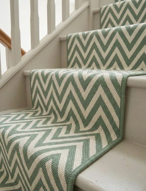 Handwoven Woolen Green Runner Rug | Rugs by Evergreen Carpets