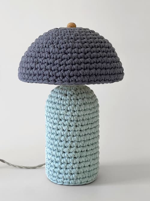 The Knitty Table Lamp in Robin's Egg Blue and Navy | Lamps by Meg Morrison | By Jacqui Photography in Richmond