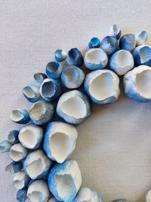 White and blue wall/bookshelf sculpture, framed | Mixed Media by Natasha Kanevski