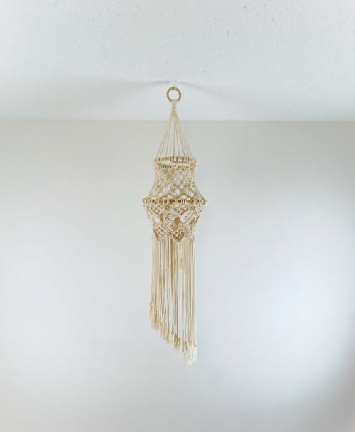 Hanging Macramé Spiral Lantern, Mobile or Chandelier | Macrame Wall Hanging by Cosmic String Fiber Art