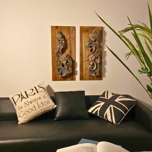 c.1920 Chinese Carved Polychrome Openwork Architectural Pane | Wall Hangings by yingting S