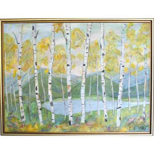 Birches by the Lake, 18 x 24, Abstract Tree Landscape | Oil And Acrylic Painting in Paintings by Jeanne Player Fine Art
