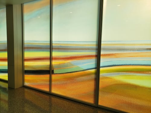 Overlook Glass Installation: Men's Room | Public Art by Susan Maakestad | Memphis International Airport in Memphis