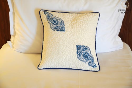 Indigo Paisley Motif Cushion Cover | Linens & Bedding by Jaipur Bloc House