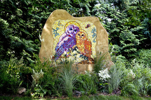 "Spotted Owl Mosaic" Installation for BBG | Sculptures by Peter D. Gerakaris Studio | Berkshire Botanical Garden in Stockbridge