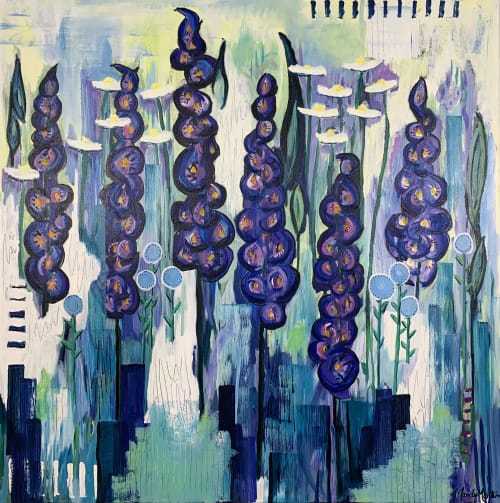 Hollyhocks Floral Painting | Oil And Acrylic Painting in Paintings by Mandy Martin Art