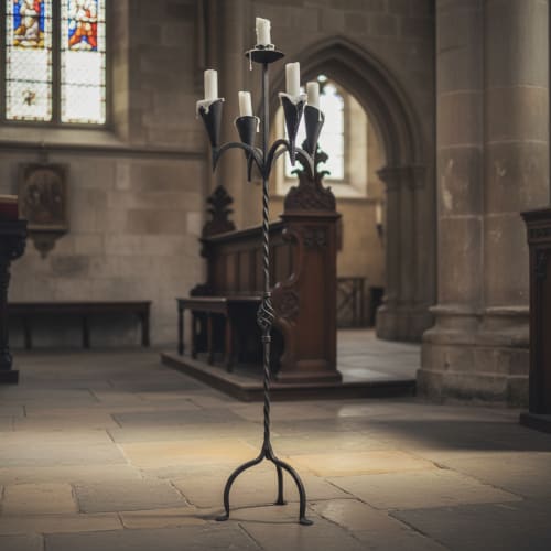 Handcrafted Wrought Iron Floor Candelabra in Antique Copper | Decorative Objects by edecra