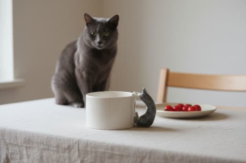 Grey Blue Cat Handle Mug – Handcrafted Ceramic | Drinkware by 4AM Product Design
