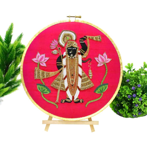 Shrinathji Handmade Embroidered Artwork For Home Temple Déco | Embroidery in Wall Hangings by MagicSimSim