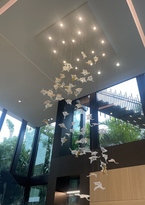 Murano Dancing Maple Leaves Chandelier in Mix Glass Color | Pendants by Galilee Lighting