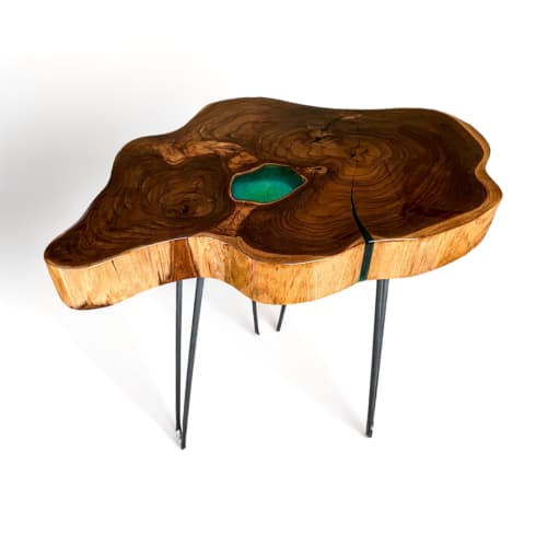 Resin + Teak Tropical Side Table With Iron Hairpin Legs | End Table in Tables by Marsden Designs