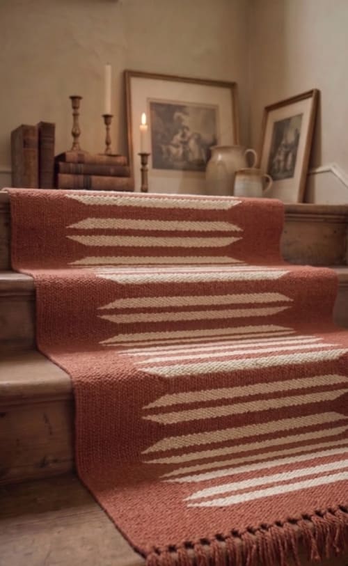 Handwoven Woolen Terracotta Runner Rug | Rugs by Evergreen Carpets