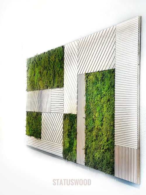 Geometric textures and preserved moss wall art | Wall Hangings by STATUSWOOD | Klein Educational Systems in Davis
