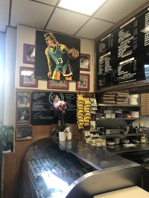 Larry Bird and Tom Brady | Paintings by Big Sam’s Paints | T Anthony's Pizzeria in Boston