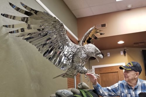 City of Oroville's stainless steel eagle sculpture | Sculptures by Steve Nielsen Art | Oroville City Clerk in Oroville