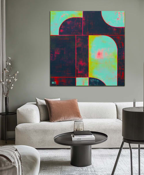 Circle in circle black & Blue | Paintings by Ronald H