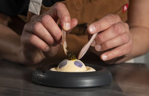 Ink Texture Caviar Dessert Dishes | Dinnerware by Erin Hupp Ceramics | Pasta|Bar Austin in Austin