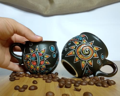 Pottery coffee mugs "Esoteric" 6.6 fl oz (Set of 2 mugs) | Cups by Cupscho | Private Residence in Kharkiv