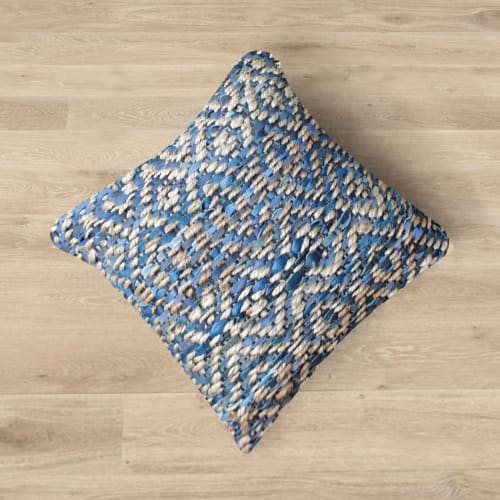 Set of 2-Handwoven Jute/leather Cushion-Natural/Blue | Pillows by Selligram