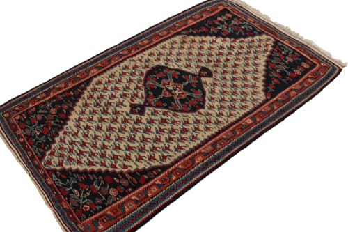 Antique Persian Senneh Kilim in Beige with Red and Blue | Rugs by Rug and Kilim