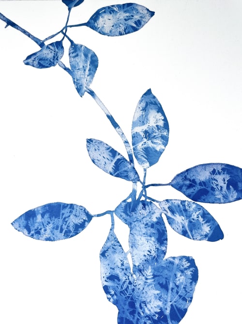 Delft Madrone I (16 x 12" Original Cyanotype Painting) | Mixed Media in Paintings by Christine So
