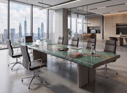 The Amazon Green Marble Executive Conference & Dining Desk | Conference Table in Tables by Dynasty Artisan