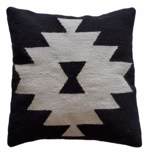 Cairo Handwoven Wool Pillow Cover – Black & Beige Geometric | Cushion in Pillows by Mumo Toronto