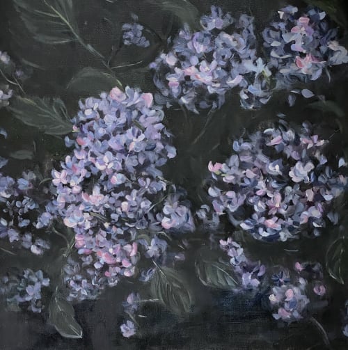 Blue Hydrangea Painting on Canvas | Oil And Acrylic Painting in Paintings by Arohika Verma