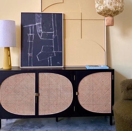 Black sideboard with cane webbing detailed doors | Furniture by HKliving USA