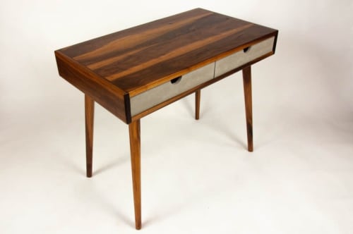 Black Walnut Mid Century Modern Office Desk with Two Light | Tables by Curly Woods