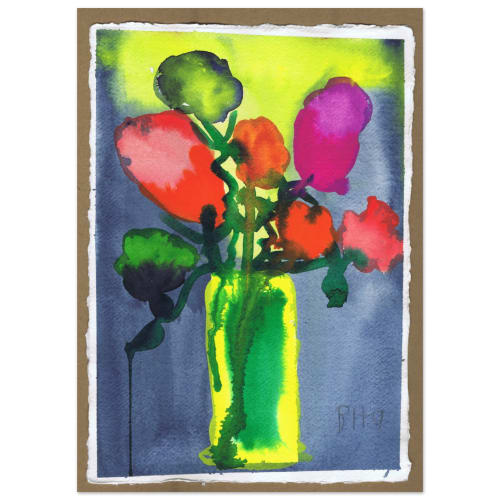 Vibrant Flowers on Deckle-Edged Paper - Original Watercolor | Paintings by Rita Winkler - "My Art, My Shop" (original watercolors by artist with Down syndrome)
